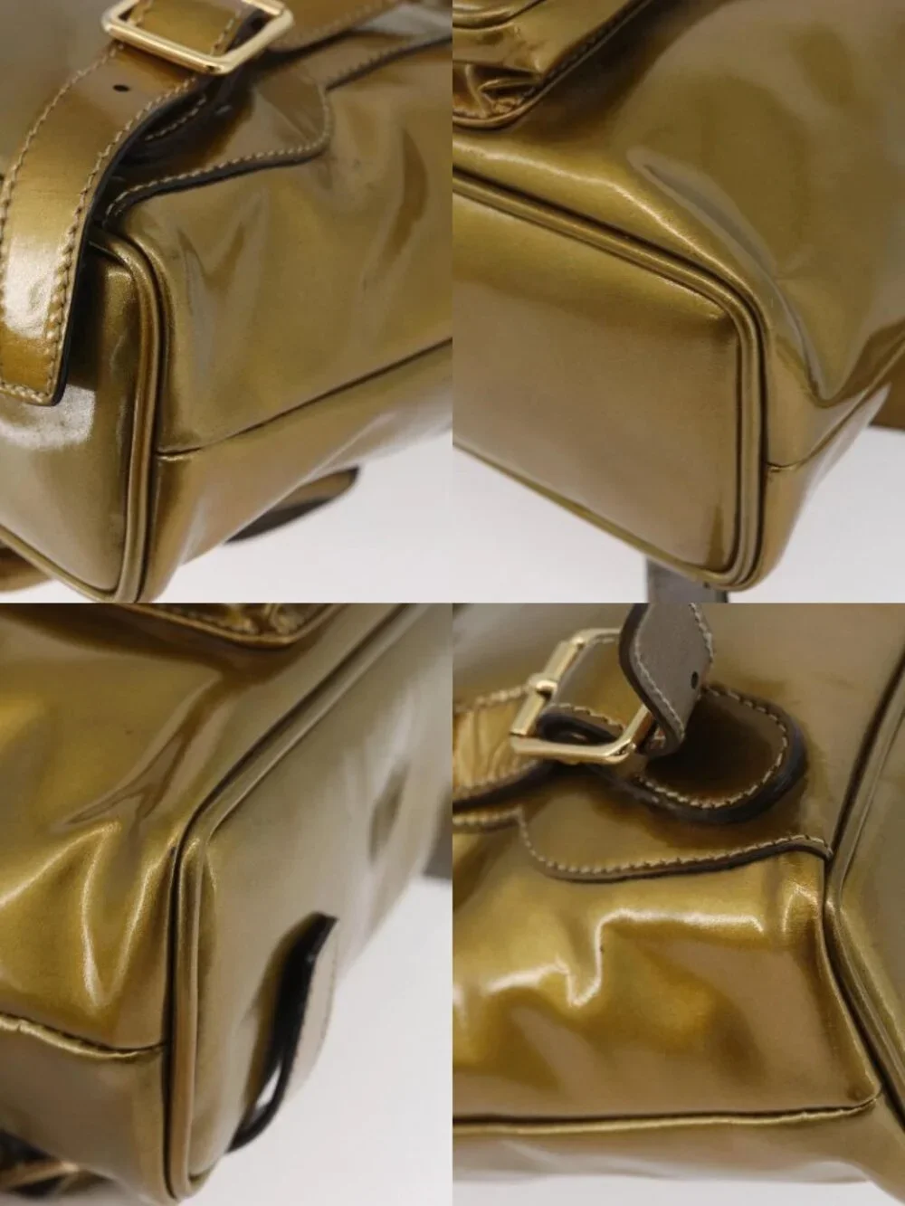 GUCCI Bamboo Backpack Patent leather Gold Tone 003 1705 0030 Auth ka2998
